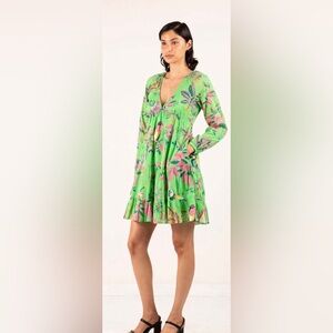 Banjanan green floral birds dress XS